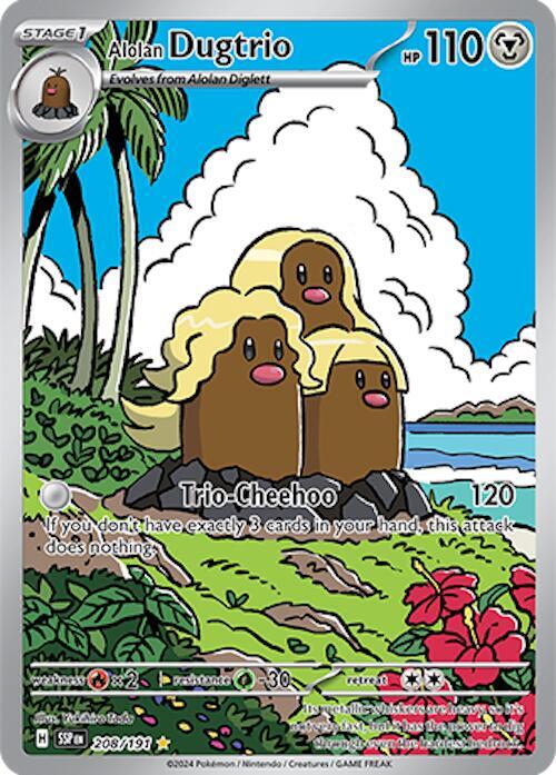 Buy Pokemon cards Australia - Dugtrio 208/191 - Premium Raw Card from Monster Mart - Pokémon Card Emporium - Shop now at Monster Mart - Pokémon Cards Australia. Illustration Rare, NEW 13 Nov, Surging Sparks