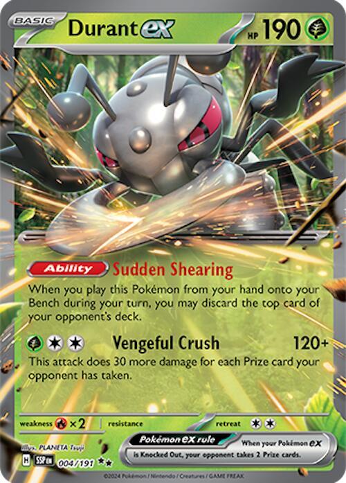 Buy Pokemon cards Australia - Durant EX 004/191 - Premium Raw Card from Monster Mart - Pokémon Card Emporium - Shop now at Monster Mart - Pokémon Cards Australia. Double Rare, EX, NEW 14 Nov, Surging Sparks