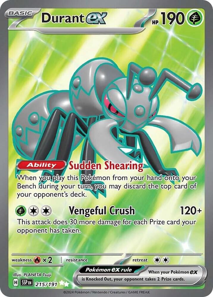 Buy Pokemon cards Australia - Durant EX 215/191 - Premium Raw Card from Monster Mart - Pokémon Card Emporium - Shop now at Monster Mart - Pokémon Cards Australia. EX, NEW 14 Nov, Surging Sparks, Ultra Rare