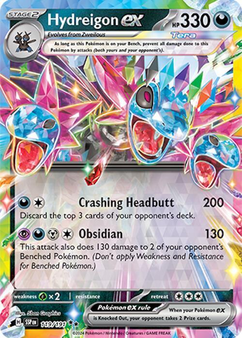 Buy Pokemon cards Australia - Hydreigon EX 119/191 - Premium Raw Card from Monster Mart - Pokémon Card Emporium - Shop now at Monster Mart - Pokémon Cards Australia. Double Rare, EX, NEW 25 Nov, Surging Sparks