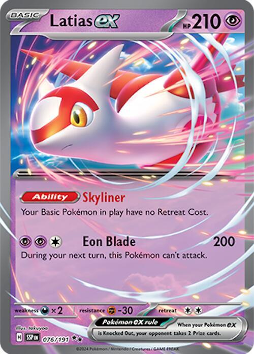 Buy Pokemon cards Australia - Latias EX 076/191 - Premium Raw Card from Monster Mart - Pokémon Card Emporium - Shop now at Monster Mart - Pokémon Cards Australia. Double Rare, EX, NEW 13 Nov, Surging Sparks