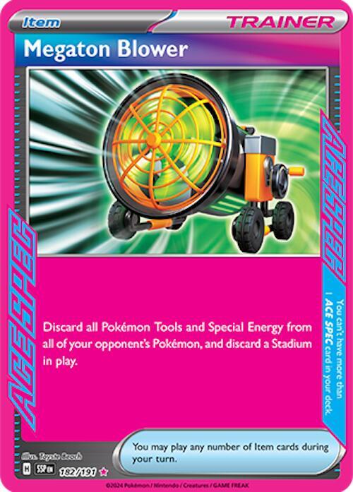 Buy Pokemon cards Australia - Megaton Blower 182/191 - Premium Raw Card from Monster Mart - Pokémon Card Emporium - Shop now at Monster Mart - Pokémon Cards Australia. ACE SPEC Rare, NEW 14 Nov, Surging Sparks, Trainer