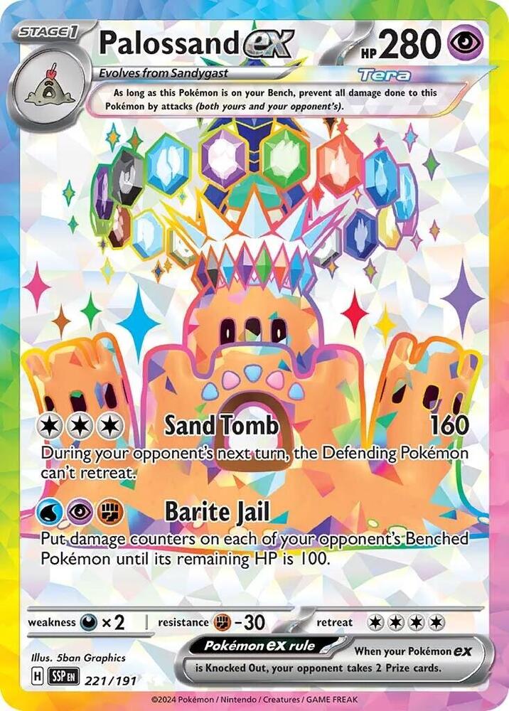 Buy Pokemon cards Australia - Palossand EX 221/191 - Premium Raw Card from Monster Mart - Pokémon Card Emporium - Shop now at Monster Mart - Pokémon Cards Australia. EX, NEW 25 Nov, Surging Sparks, Ultra Rare