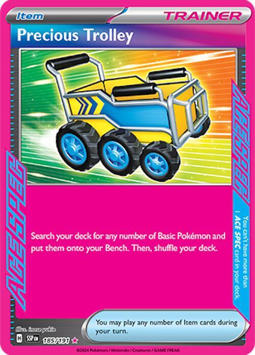 Buy Pokemon cards Australia - Precious Trolley 185/191 - Premium Raw Card from Monster Mart - Pokémon Card Emporium - Shop now at Monster Mart - Pokémon Cards Australia. ACE SPEC Rare, Energy, NEW 25 Nov, Surging Sparks