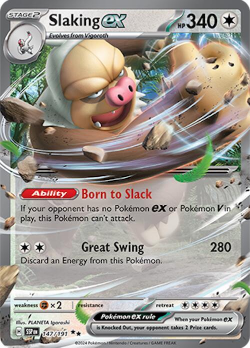 Buy Pokemon cards Australia - Slaking EX 147/191 - Premium Raw Card from Monster Mart - Pokémon Card Emporium - Shop now at Monster Mart - Pokémon Cards Australia. Double Rare, EX, NEW 25 Nov, Surging Sparks