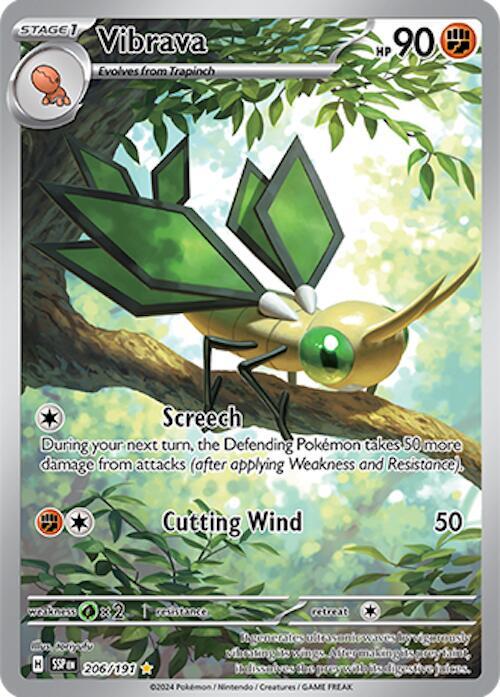 Buy Pokemon cards Australia - Vibrava 206/191 - Premium Raw Card from Monster Mart - Pokémon Card Emporium - Shop now at Monster Mart - Pokémon Cards Australia. Illustration Rare, NEW 14 Nov, Surging Sparks