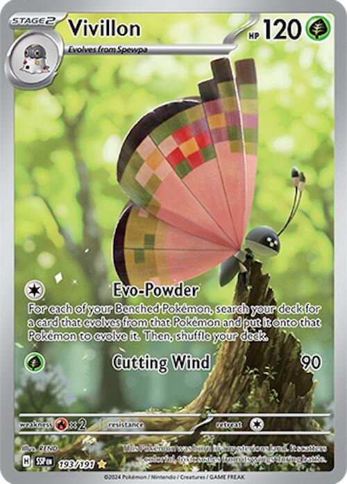 Buy Pokemon cards Australia - Vivillon 193/191 - Premium Raw Card from Monster Mart - Pokémon Card Emporium - Shop now at Monster Mart - Pokémon Cards Australia. Illustration Rare, NEW 25 Nov, Surging Sparks