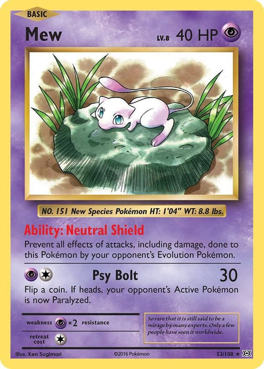 Buy Pokemon cards Australia - Mew Holo 53/108 - Premium Raw Card from Monster Mart - Pokémon Card Emporium - Shop now at Monster Mart - Pokémon Cards Australia. XY Evolutions