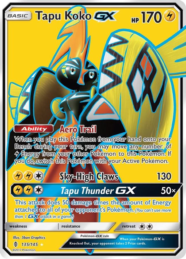 Buy Pokemon cards Australia - Tapu Koko GX 135/145 - Premium Raw Card from Monster Mart - Pokémon Card Emporium - Shop now at Monster Mart - Pokémon Cards Australia. Full Art, Guardians Rising, GX