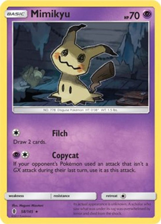 Buy Pokemon cards Australia - Mimikyu Holo 58/145 - Premium Raw Card from Monster Mart - Pokémon Card Emporium - Shop now at Monster Mart - Pokémon Cards Australia. Guardians Rising, Holo, SM