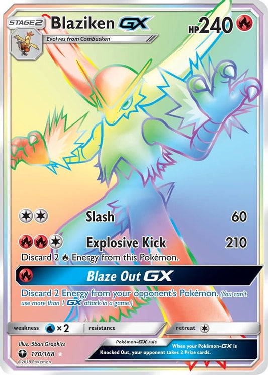 Buy Pokemon cards Australia - Blaziken GX Rainbow 170/168 - Premium Raw Card from Monster Mart - Pokémon Card Emporium - Shop now at Monster Mart - Pokémon Cards Australia. Celestial Storm, GX, Rainbow