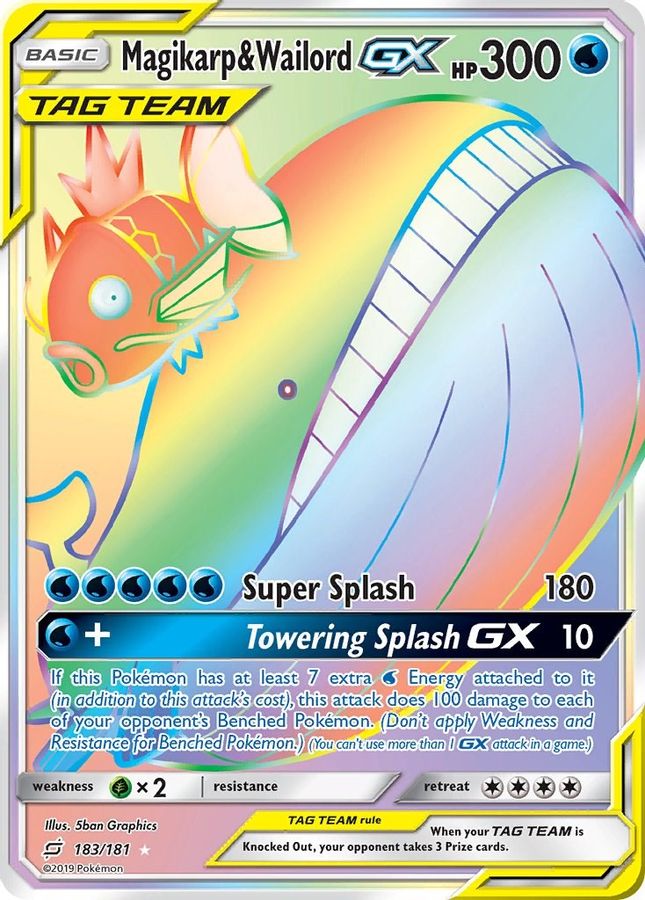 Buy Pokemon cards Australia - Magikarp & Wailord GX 183/181 - Premium Raw Card from Monster Mart - Pokémon Card Emporium - Shop now at Monster Mart - Pokémon Cards Australia. GX, Rainbow, Secret Rare, Tag Team, Team Up