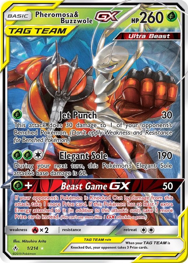 Buy Pokemon cards Australia - Pheromosa & Buzzwole GX 1/214 - Premium Raw Card from Monster Mart - Pokémon Card Emporium - Shop now at Monster Mart - Pokémon Cards Australia. GX, Sun & Moon, Unbroken Bonds