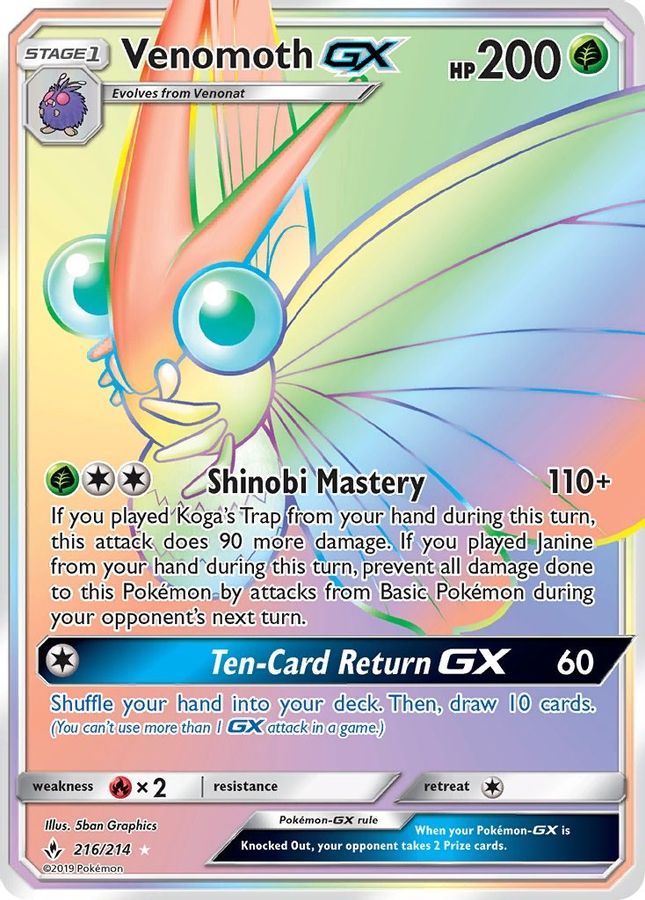 Buy Pokemon cards Australia - Venomoth GX 216/214 - Premium Raw Card from Monster Mart - Pokémon Card Emporium - Shop now at Monster Mart - Pokémon Cards Australia. GX, MMB40, New 11 Mar, Rainbow, Secret Rare, Unbroken Bonds