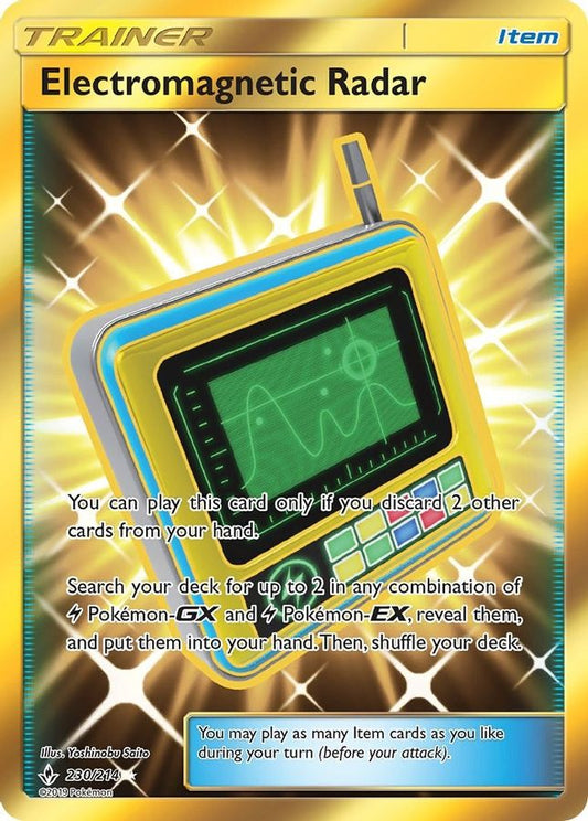 Buy Pokemon cards Australia - Electromagnetic Radar 230/214 - Premium Raw Card from Monster Mart - Pokémon Card Emporium - Shop now at Monster Mart - Pokémon Cards Australia. Gold, GX, MMB20, New 11 Mar, Secret Rare, Trainer, Unbroken Bonds