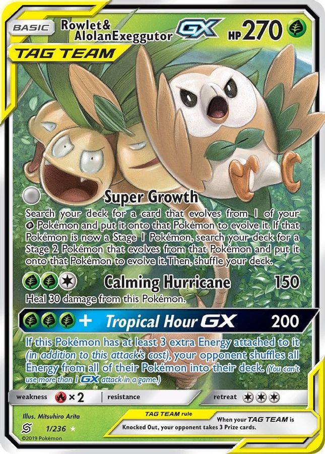 Buy Pokemon cards Australia - Rowlet & Alolan Exeggutor GX 1/236 - Premium Raw Card from Monster Mart - Pokémon Card Emporium - Shop now at Monster Mart - Pokémon Cards Australia. GX, Unified Minds