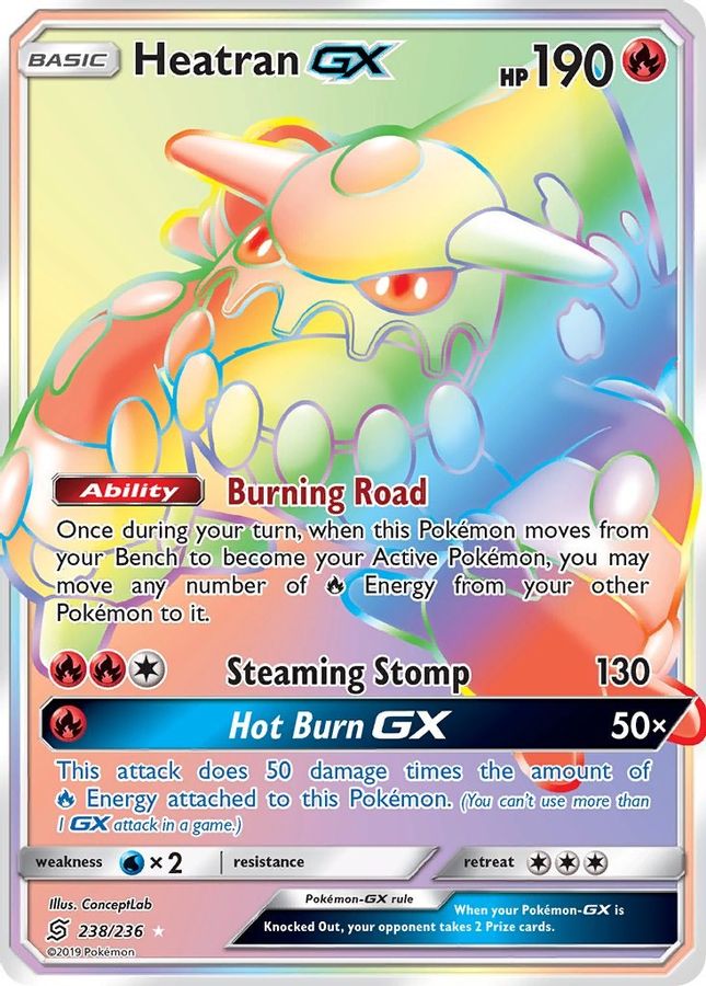 Buy Pokemon cards Australia - Heatran GX 238/236 - Premium Raw Card from Monster Mart - Pokémon Card Emporium - Shop now at Monster Mart - Pokémon Cards Australia. GX, MMB10, New 11 Mar, Rainbow, Secret Rare, SM, Unified Minds