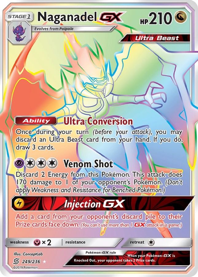 Buy Pokemon cards Australia - Naganadel GX 249/236 - Premium Raw Card from Monster Mart - Pokémon Card Emporium - Shop now at Monster Mart - Pokémon Cards Australia. GX, MMB30, New 11 Mar, Rainbow, Secret Rare, SM, Unified Minds