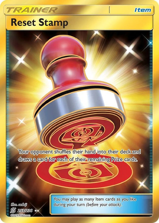 Buy Pokemon cards Australia - Reset Stamp 253/236 - Premium Raw Card from Monster Mart - Pokémon Card Emporium - Shop now at Monster Mart - Pokémon Cards Australia. Gold, MMB30, New 11 Mar, Secret Rare, SM, Trainer, Unified Minds
