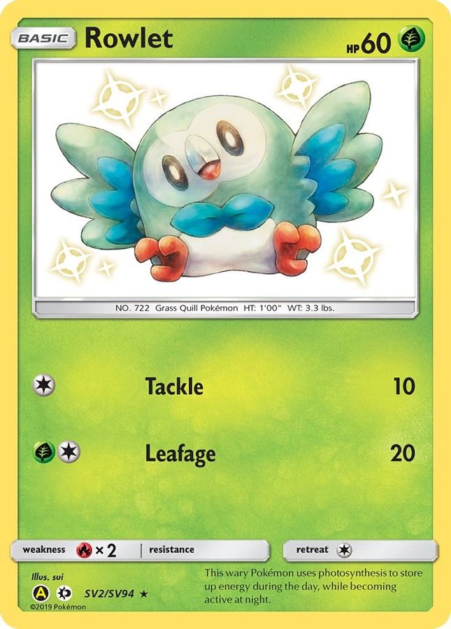 Buy Pokemon cards Australia - Rowlet SV2/SV94 - Premium Raw Card from Monster Mart - Pokémon Card Emporium - Shop now at Monster Mart - Pokémon Cards Australia. Hidden Fates, Shiny Holo Rare, Shiny Vault