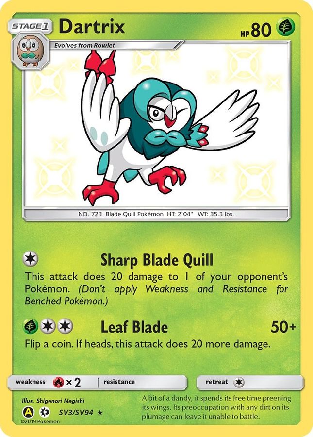 Buy Pokemon cards Australia - Dartrix SV3/SV94 - Premium Raw Card from Monster Mart - Pokémon Card Emporium - Shop now at Monster Mart - Pokémon Cards Australia. Hidden Fates, Shiny Holo Rare, Shiny Vault