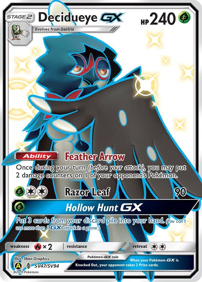 Buy Pokemon cards Australia - Decidueye GX SV47/SV94 - Premium Raw Card from Monster Mart - Pokémon Card Emporium - Shop now at Monster Mart - Pokémon Cards Australia. GX, Hidden Fates, Shiny Holo Rare, Shiny Vault