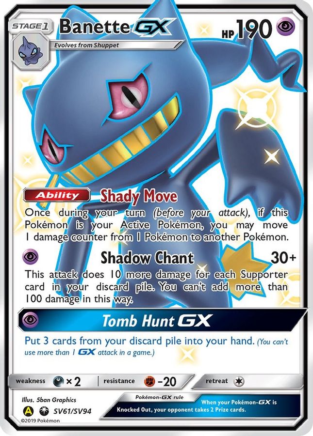 Buy Pokemon cards Australia - Banette GX SV61/SV94 - Premium Raw Card from Monster Mart - Pokémon Card Emporium - Shop now at Monster Mart - Pokémon Cards Australia. GX, Hidden Fates, New 18 Mar, Shiny Vault