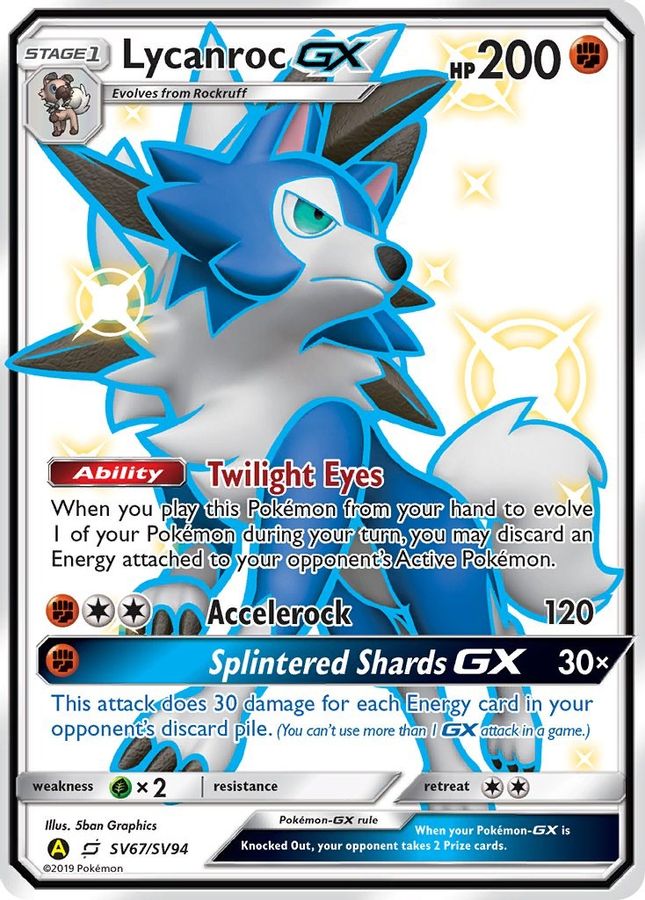 Buy Pokemon cards Australia - Lycanroc GX SV67/SV94 - Premium Raw Card from Monster Mart - Pokémon Card Emporium - Shop now at Monster Mart - Pokémon Cards Australia. GX, Hidden Fates, Shiny Holo Rare, Shiny Vault