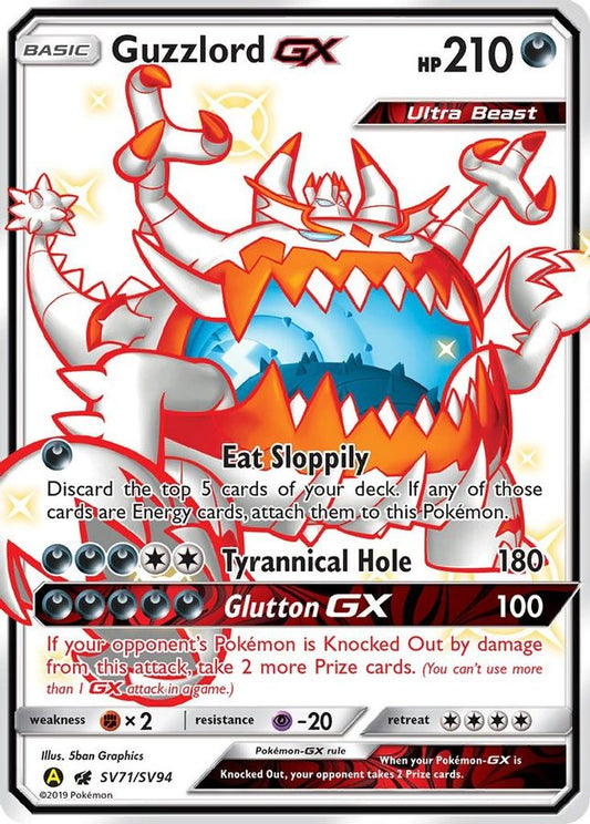 Buy Pokemon cards Australia - Guzzlord GX SV71/SV94 - Premium Raw Card from Monster Mart - Pokémon Card Emporium - Shop now at Monster Mart - Pokémon Cards Australia. GX, Hidden Fates, Shiny Holo Rare, Shiny Vault