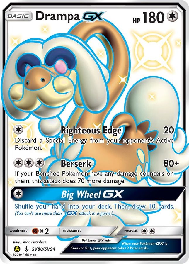 Buy Pokemon cards Australia - Drampa GX SV80/SV94 - Premium Raw Card from Monster Mart - Pokémon Card Emporium - Shop now at Monster Mart - Pokémon Cards Australia. GX, Hidden Fates, Shiny Vault