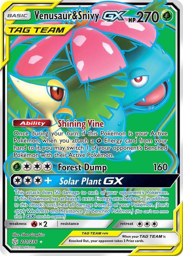 Buy Pokemon cards Australia - Venusaur & Snivy GX 210/236 - Premium Raw Card from Monster Mart - Pokémon Card Emporium - Shop now at Monster Mart - Pokémon Cards Australia. Cosmic Eclipse, Full Art, GX, SM, Tag Team