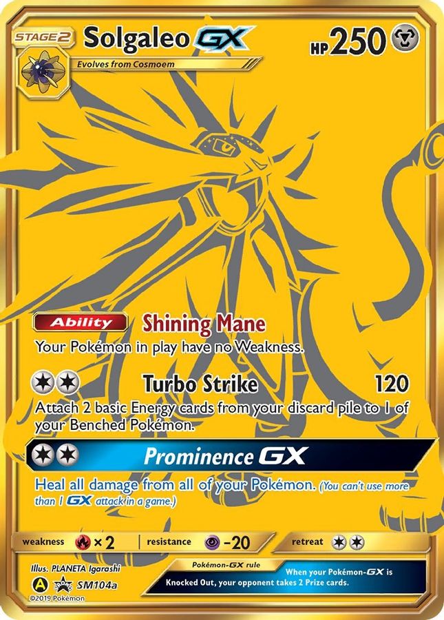 Buy Pokemon cards Australia - Solgaleo GX SM104a - Premium Raw Card from Monster Mart - Pokémon Card Emporium - Shop now at Monster Mart - Pokémon Cards Australia. Gold, GX, New 18 Mar, Promo, SM