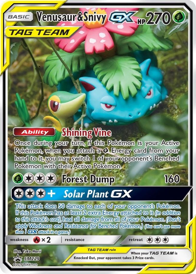 Buy Pokemon cards Australia - Venusaur & Snivy GX SM229 - Premium Raw Card from Monster Mart - Pokémon Card Emporium - Shop now at Monster Mart - Pokémon Cards Australia. GX, MMB10, Promo, Sun & Moon Promos, Tag Team