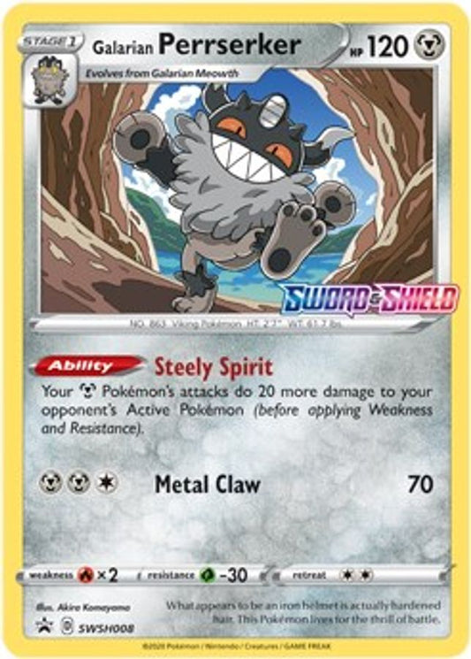 Buy Pokemon cards Australia - Perrserker SWSH008 - Premium Raw Card from Monster Mart - Pokémon Card Emporium - Shop now at Monster Mart - Pokémon Cards Australia. Black Star Promo, Promo, Sword & Shield