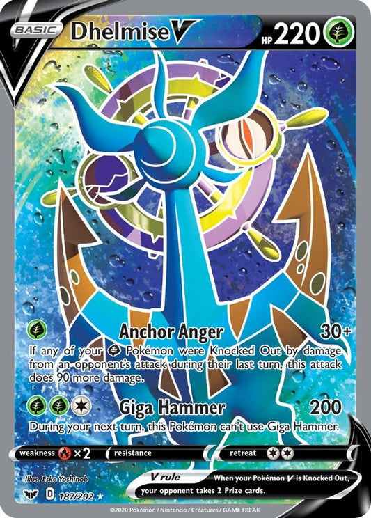 Buy Pokemon cards Australia - Dhelmise V 187/202 - Premium Raw Card from Monster Mart - Pokémon Card Emporium - Shop now at Monster Mart - Pokémon Cards Australia. Full Art, MMB20, New 11 Mar, Sword & Shield