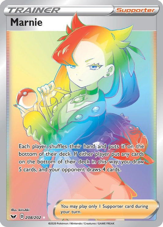 Buy Pokemon cards Australia - Marnie Rainbow Trainer 208/202 - Premium Raw Card from Monster Mart - Pokémon Card Emporium - Shop now at Monster Mart - Pokémon Cards Australia. BF20, MMB20, Rainbow, Trainer