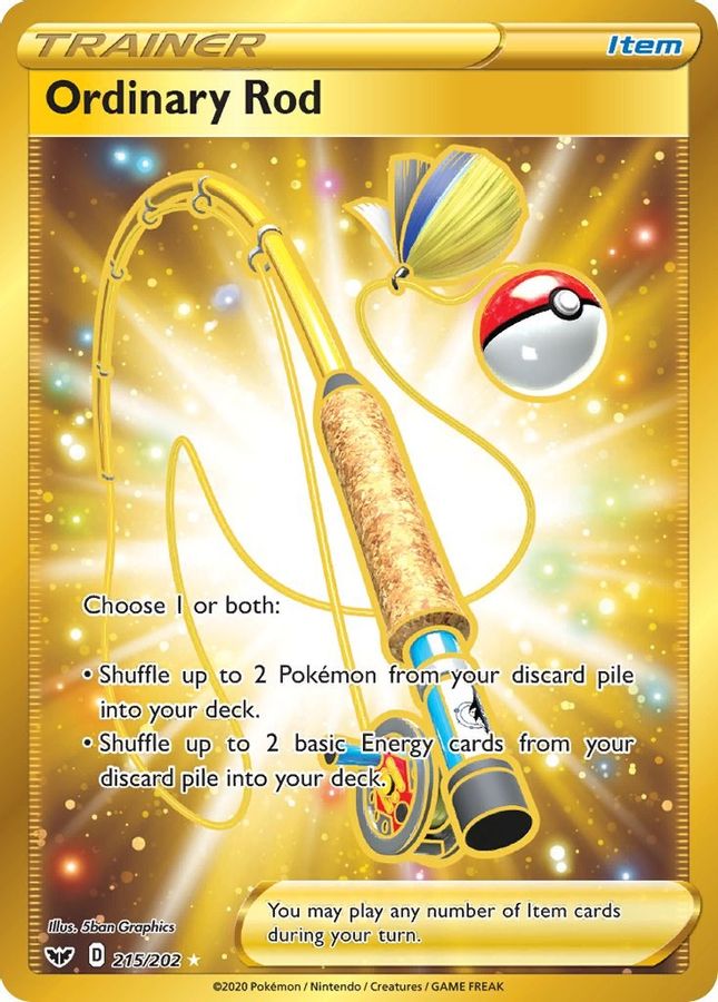 Buy Pokemon cards Australia - Ordinary Rod 215/202 - Premium Raw Card from Monster Mart - Pokémon Card Emporium - Shop now at Monster Mart - Pokémon Cards Australia. Gold, Secret Rare, Sword & Shield, Trainer