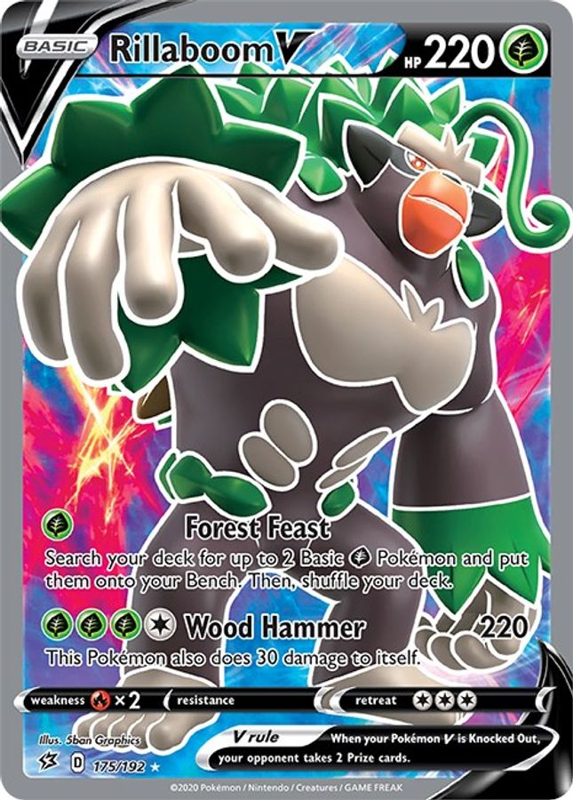 Buy Pokemon cards Australia - Rillaboom V 175/192 - Premium Raw Card from Monster Mart - Pokémon Card Emporium - Shop now at Monster Mart - Pokémon Cards Australia. Full Art, Rebel Clash