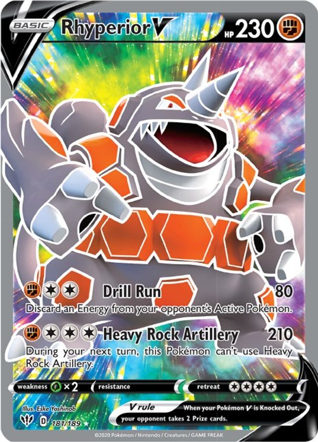 Buy Pokemon cards Australia - Rhyperior V 181/189 - Premium Raw Card from Monster Mart - Pokémon Card Emporium - Shop now at Monster Mart - Pokémon Cards Australia. Darkness Ablaze, Full Art, New 11 Mar