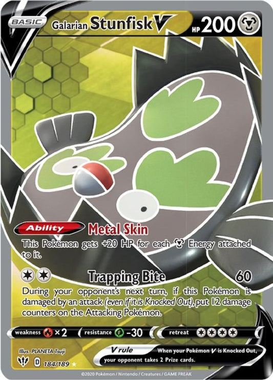 Buy Pokemon cards Australia - Stunfisk V 184/189 - Premium Raw Card from Monster Mart - Pokémon Card Emporium - Shop now at Monster Mart - Pokémon Cards Australia. Darkness Ablaze, Full Art, MMB30