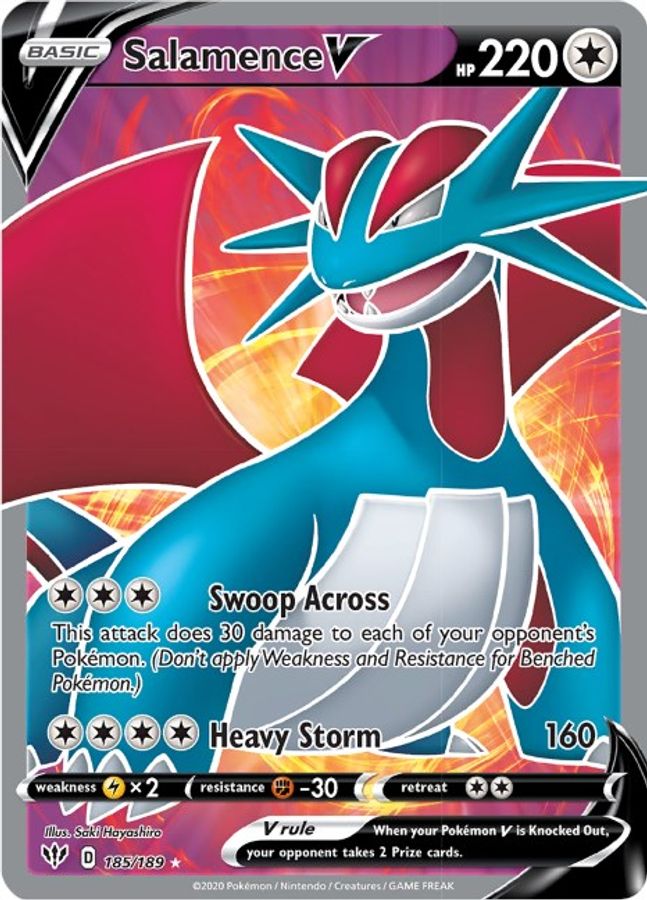 Buy Pokemon cards Australia - Salamence V 185/189 - Premium Raw Card from Monster Mart - Pokémon Card Emporium - Shop now at Monster Mart - Pokémon Cards Australia. Darkness Ablaze, Full Art, MMB20