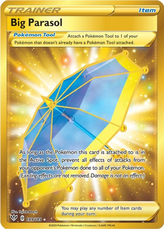 Buy Pokemon cards Australia - Big Parasol 199/189 - Premium Raw Card from Monster Mart - Pokémon Card Emporium - Shop now at Monster Mart - Pokémon Cards Australia. Darkness Ablaze, Gold, MMB10, Secret Rare
