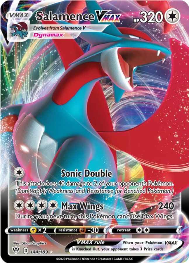 Buy Pokemon cards Australia - Salamence VMAX 144/189 - Premium Raw Card from Monster Mart - Pokémon Card Emporium - Shop now at Monster Mart - Pokémon Cards Australia. Darkness Ablaze, MMB40, VMAX