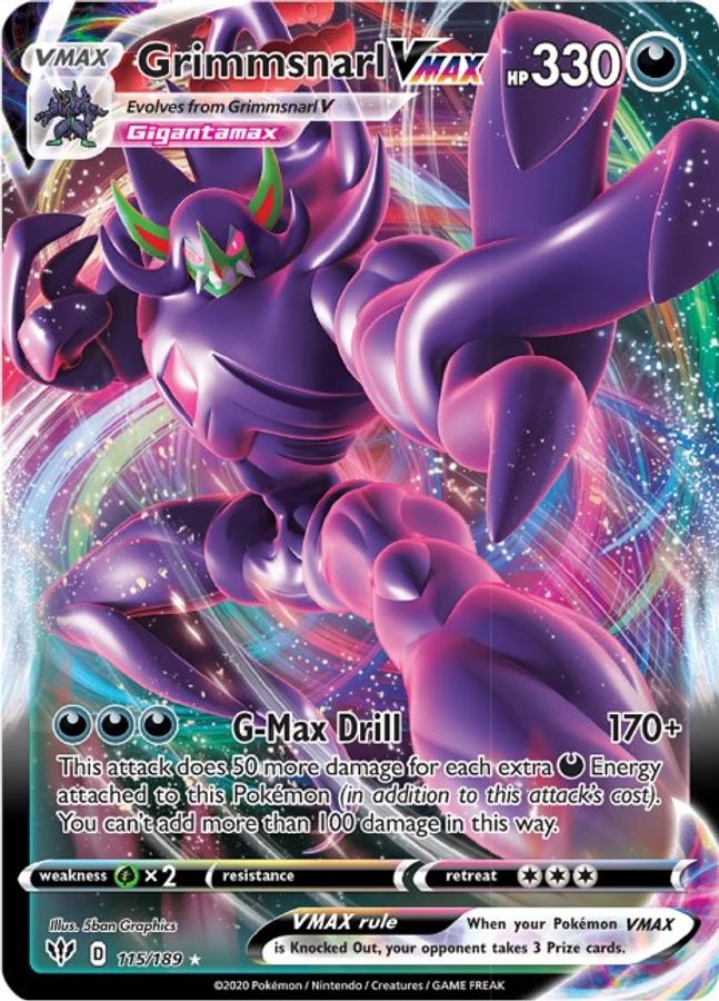 Buy Pokemon cards Australia - Grimmsnarl VMAX 115/189 - Premium Raw Card from Monster Mart - Pokémon Card Emporium - Shop now at Monster Mart - Pokémon Cards Australia. Darkness Ablaze, VMAX