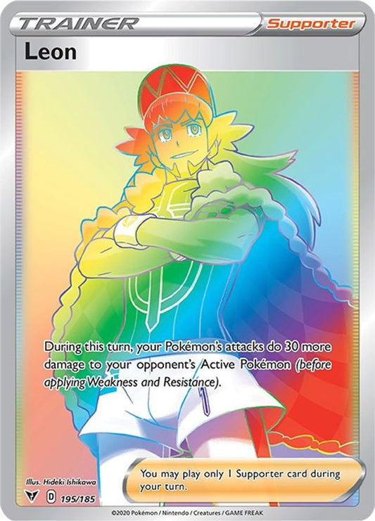 Buy Pokemon cards Australia - Leon 195/185 - Premium Raw Card from Monster Mart - Pokémon Card Emporium - Shop now at Monster Mart - Pokémon Cards Australia. MMB10, Rainbow, Secret Rare, Trainer, Vivid Voltage