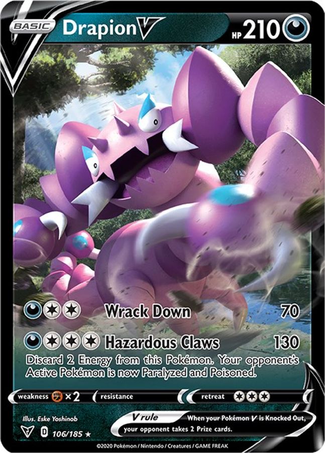 Buy Pokemon cards Australia - Drapion V 106/185 - Premium Raw Card from Monster Mart - Pokémon Card Emporium - Shop now at Monster Mart - Pokémon Cards Australia. MMB30, New 19 Mar, Vivid Voltage