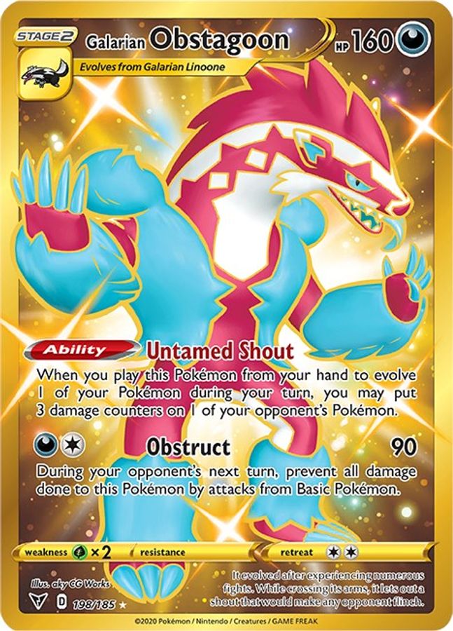 Buy Pokemon cards Australia - Obstagoon 198/185 - Premium Raw Card from Monster Mart - Pokémon Card Emporium - Shop now at Monster Mart - Pokémon Cards Australia. Gold, Secret Rare, Vivid Voltage. MMB20