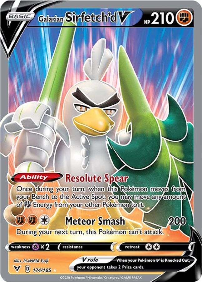 Buy Pokemon cards Australia - Sirfetch'd V Full Art 174/185 - Premium Raw Card from Monster Mart - Pokémon Card Emporium - Shop now at Monster Mart - Pokémon Cards Australia. Full Art, Vivid Voltage