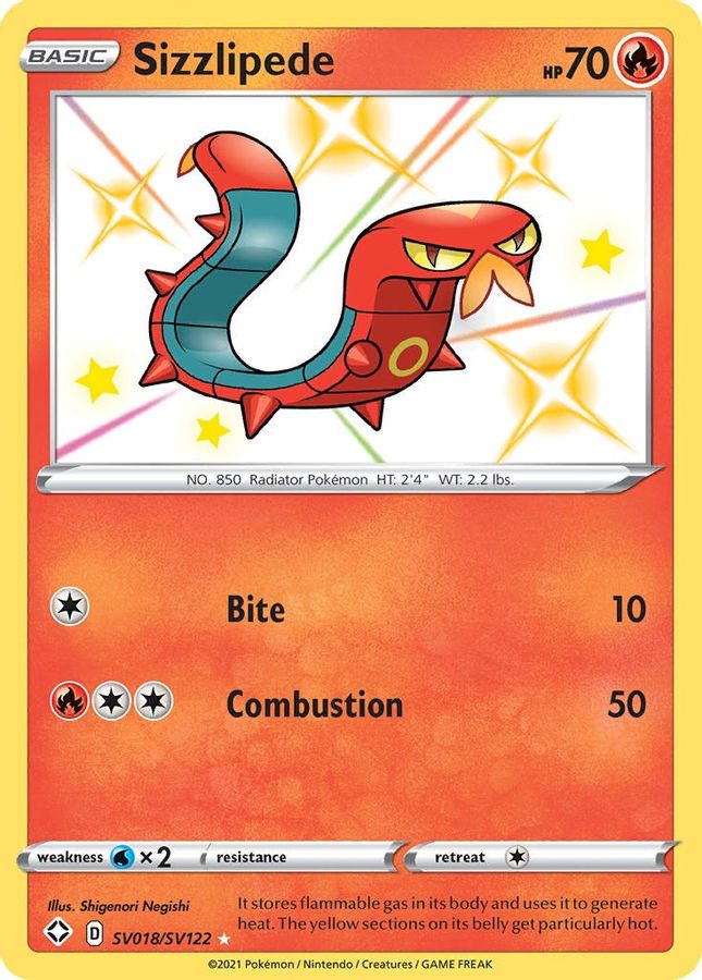 Buy Pokemon cards Australia - Sizzlipede SV018/SV122 - Premium Raw Card from Monster Mart - Pokémon Card Emporium - Shop now at Monster Mart - Pokémon Cards Australia. Shining Fates, Shiny Vault