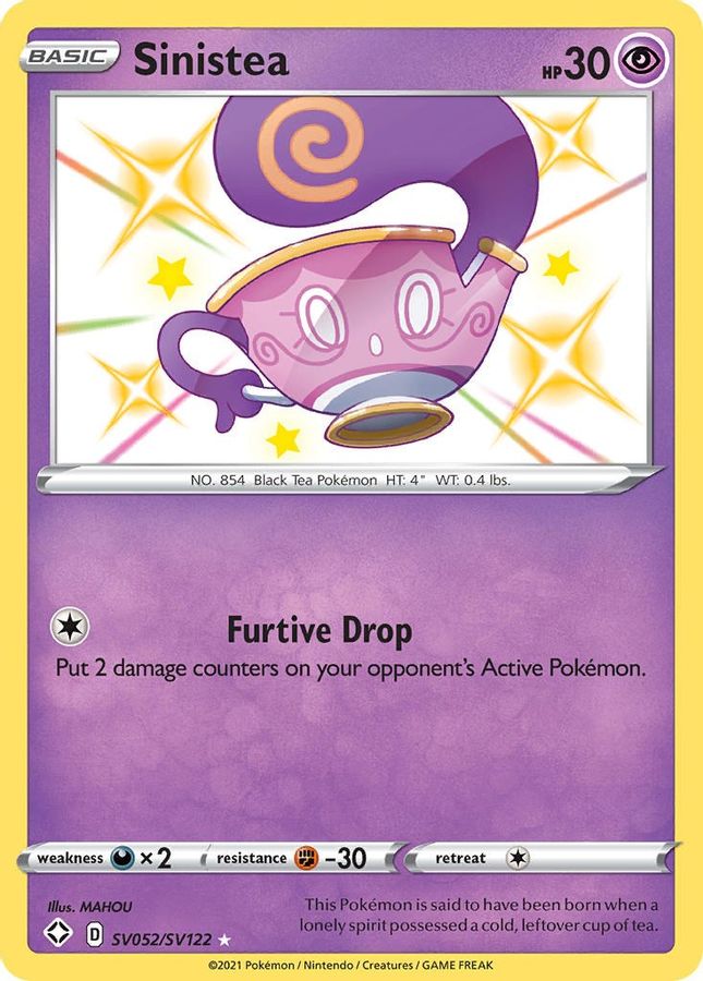 Buy Pokemon cards Australia - Sinistea SV052/SV122 - Premium Raw Card from Monster Mart - Pokémon Card Emporium - Shop now at Monster Mart - Pokémon Cards Australia. Shining Fates, Shiny Holo, Shiny Vault